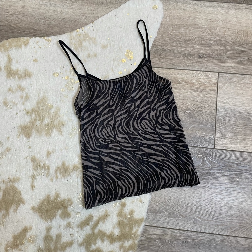 NY&Co sheer zebra print vintage mesh tank top